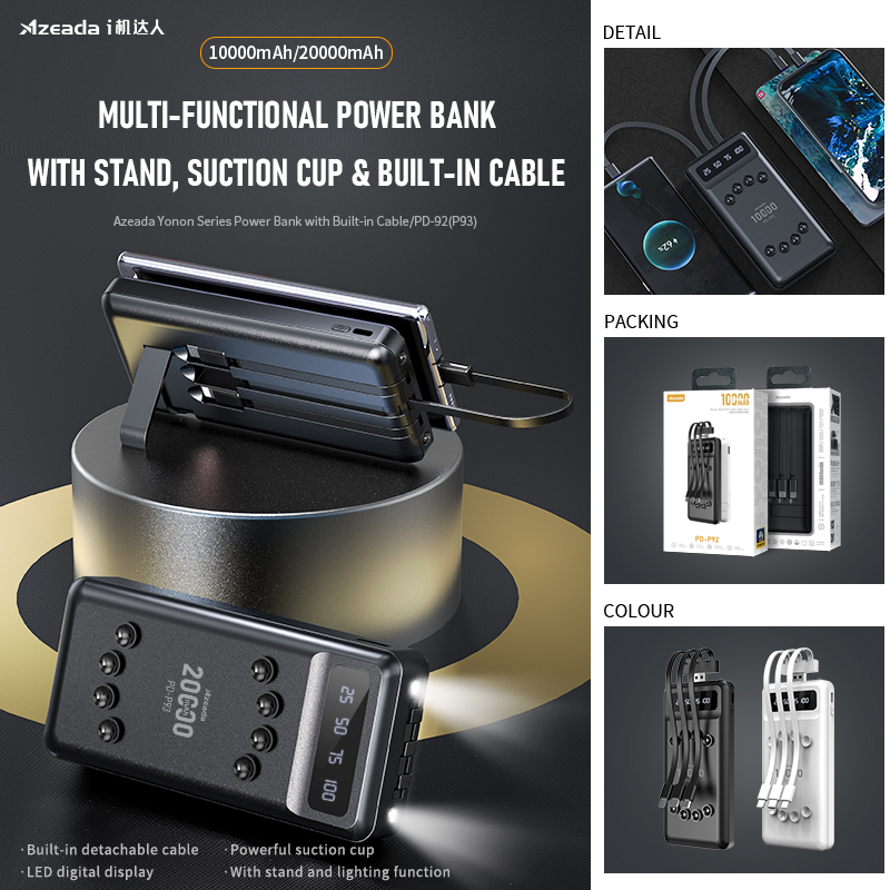 Azeada Yonon series power bank with cable 10000mAh